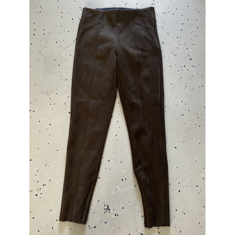Zara Basic Collection Pants Womens S Brown  Suede Ankle Zip Elastic Waist
